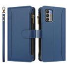 For Nokia G400 Magnetic Closure 9 Card Slots Zipper Leather Case with Hand Strap(Dark Blue) - 2