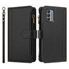 For Nokia G400 Magnetic Closure 9 Card Slots Zipper Leather Case with Hand Strap(Black) - 2