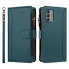 For Nokia G400 Magnetic Closure 9 Card Slots Zipper Leather Case with Hand Strap(Dark Green) - 2