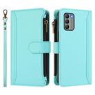 For Nokia G400 Magnetic Closure 9 Card Slots Zipper Leather Case with Hand Strap(Mint Green) - 2