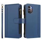 For Nokia G11 4G / G21 4G Magnetic Closure 9 Card Slots Zipper Leather Case with Hand Strap(Dark Blue) - 2