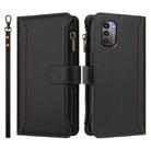 For Nokia G11 4G / G21 4G Magnetic Closure 9 Card Slots Zipper Leather Case with Hand Strap(Black) - 2