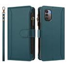 For Nokia G11 4G / G21 4G Magnetic Closure 9 Card Slots Zipper Leather Case with Hand Strap(Dark Green) - 2