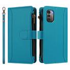 For Nokia G11 4G / G21 4G Magnetic Closure 9 Card Slots Zipper Leather Case with Hand Strap(Turquoise) - 2