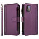 For Nokia G11 4G / G21 4G Magnetic Closure 9 Card Slots Zipper Leather Case with Hand Strap(Purple) - 2