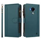 For Nokia C30 Magnetic Closure 9 Card Slots Zipper Leather Case with Hand Strap(Dark Green) - 2