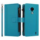 For Nokia C30 Magnetic Closure 9 Card Slots Zipper Leather Case with Hand Strap(Turquoise) - 2