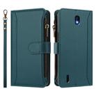 For Nokia C01 Plus / C1 2nd Edition Magnetic Closure 9 Card Slots Zipper Leather Case with Hand Strap(Dark Green) - 2