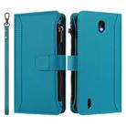 For Nokia C01 Plus / C1 2nd Edition Magnetic Closure 9 Card Slots Zipper Leather Case with Hand Strap(Turquoise) - 2