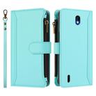 For Nokia C01 Plus / C1 2nd Edition Magnetic Closure 9 Card Slots Zipper Leather Case with Hand Strap(Mint Green) - 2