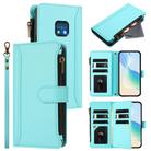 For Nokia XR20 Magnetic Closure 9 Card Slots Zipper Leather Case with Hand Strap(Mint Green) - 1