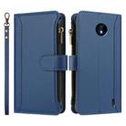 For Nokia C10 / C20 Magnetic Closure 9 Card Slots Zipper Leather Case with Hand Strap(Dark Blue) - 2
