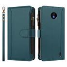 For Nokia C10 / C20 Magnetic Closure 9 Card Slots Zipper Leather Case with Hand Strap(Dark Green) - 2