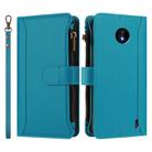 For Nokia C10 / C20 Magnetic Closure 9 Card Slots Zipper Leather Case with Hand Strap(Turquoise) - 2