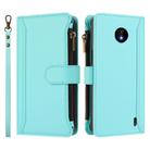 For Nokia C10 / C20 Magnetic Closure 9 Card Slots Zipper Leather Case with Hand Strap(Mint Green) - 2