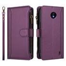 For Nokia C10 / C20 Magnetic Closure 9 Card Slots Zipper Leather Case with Hand Strap(Purple) - 2
