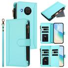 For Nokia X20 / X10 Magnetic Closure 9 Card Slots Zipper Leather Case with Hand Strap(Mint Green) - 1