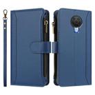 For Nokia 6.3 / G20 / G10 Magnetic Closure 9 Card Slots Zipper Leather Case with Hand Strap(Dark Blue) - 2
