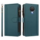 For Nokia 6.3 / G20 / G10 Magnetic Closure 9 Card Slots Zipper Leather Case with Hand Strap(Dark Green) - 2