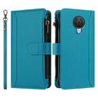 For Nokia 6.3 / G20 / G10 Magnetic Closure 9 Card Slots Zipper Leather Case with Hand Strap(Turquoise) - 2