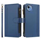 For Sharp Aquos wish5 Magnetic Closure 9 Card Slots Zipper Leather Case with Hand Strap(Dark Blue) - 2