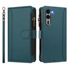 For Fujitsu Arrows We2 Plus Magnetic Closure 9 Card Slots Zipper Leather Case with Hand Strap(Dark Green) - 2