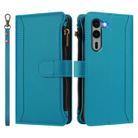 For Fujitsu Arrows We2 Plus Magnetic Closure 9 Card Slots Zipper Leather Case with Hand Strap(Turquoise) - 2