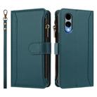 For Fujitsu Arrows We2 Magnetic Closure 9 Card Slots Zipper Leather Case with Hand Strap(Dark Green) - 2