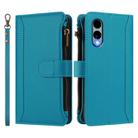 For Fujitsu Arrows We2 Magnetic Closure 9 Card Slots Zipper Leather Case with Hand Strap(Turquoise) - 2