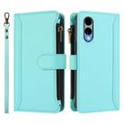 For Fujitsu Arrows We2 Magnetic Closure 9 Card Slots Zipper Leather Case with Hand Strap(Mint Green) - 2
