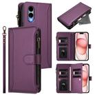 For Fujitsu Arrows We2 Magnetic Closure 9 Card Slots Zipper Leather Case with Hand Strap(Purple) - 1