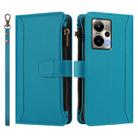 For Cricket Outlast 5G Magnetic Closure 9 Card Slots Zipper Leather Case with Hand Strap(Turquoise) - 2