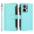 For Cricket Outlast 5G Magnetic Closure 9 Card Slots Zipper Leather Case with Hand Strap(Mint Green) - 2