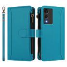 For Cubot A10 Magnetic Closure 9 Card Slots Zipper Leather Case with Hand Strap(Turquoise) - 2