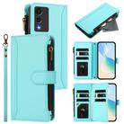 For Cubot A10 Magnetic Closure 9 Card Slots Zipper Leather Case with Hand Strap(Mint Green) - 1