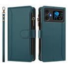 For Cubot A20 Magnetic Closure 9 Card Slots Zipper Leather Case with Hand Strap(Dark Green) - 2