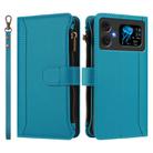 For Cubot A20 Magnetic Closure 9 Card Slots Zipper Leather Case with Hand Strap(Turquoise) - 2