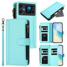 For Cubot A20 Magnetic Closure 9 Card Slots Zipper Leather Case with Hand Strap(Mint Green) - 1