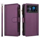 For Cubot A20 Magnetic Closure 9 Card Slots Zipper Leather Case with Hand Strap(Purple) - 2