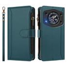 For Cubot A30 Magnetic Closure 9 Card Slots Zipper Leather Case with Hand Strap(Dark Green) - 2