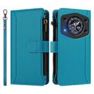 For Cubot A30 Magnetic Closure 9 Card Slots Zipper Leather Case with Hand Strap(Turquoise) - 2