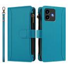 For Cubot Note 40 Magnetic Closure 9 Card Slots Zipper Leather Case with Hand Strap(Turquoise) - 2