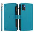 For Cubot P50 Magnetic Closure 9 Card Slots Zipper Leather Case with Hand Strap(Turquoise) - 2