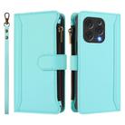 For Doogee N55 / N55 Plus Magnetic Closure 9 Card Slots Zipper Leather Case with Hand Strap(Mint Green) - 2