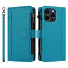 For Doogee Note 58 / Note 58 Pro Magnetic Closure 9 Card Slots Zipper Leather Case with Hand Strap(Turquoise) - 2