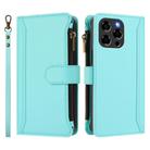 For Doogee Note 58 / Note 58 Pro Magnetic Closure 9 Card Slots Zipper Leather Case with Hand Strap(Mint Green) - 2