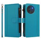 For Doogee Note 59 5G / Note 59 Pro Magnetic Closure 9 Card Slots Zipper Leather Case with Hand Strap(Turquoise) - 2