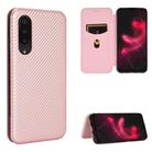 For Sharp Aquos Zero 5G Basic Carbon Fiber Texture Horizontal Flip TPU + PC + PU Leather Case with Card Slot(Pink) - 1