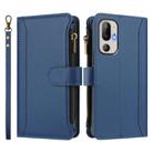 For HTC U24 Pro Magnetic Closure 9 Card Slots Zipper Leather Case with Hand Strap(Dark Blue) - 2