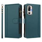 For HTC U24 Pro Magnetic Closure 9 Card Slots Zipper Leather Case with Hand Strap(Dark Green) - 2